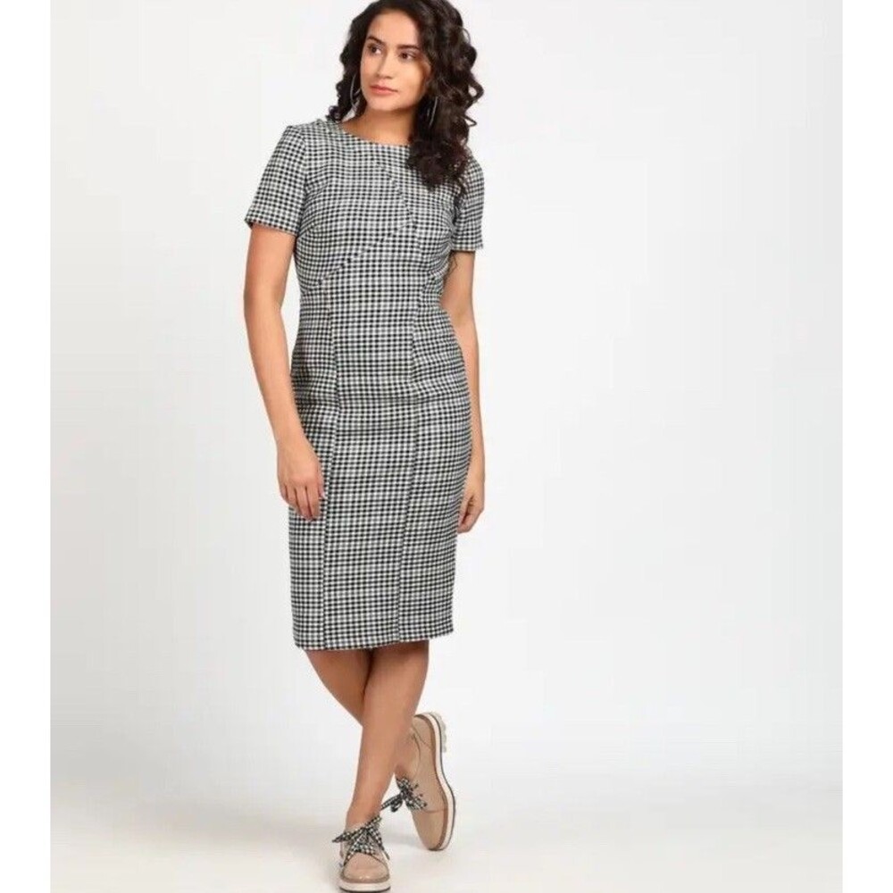 M&S Marks & Spencer Collection Black & White Checked Smart Short Sleeve Dress 8